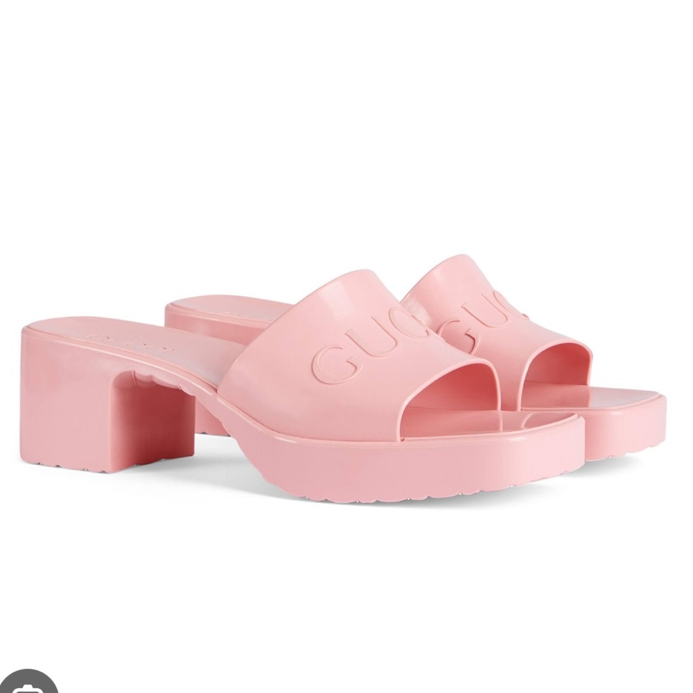 Gucci Pink Rubber Slide Platform Sandal